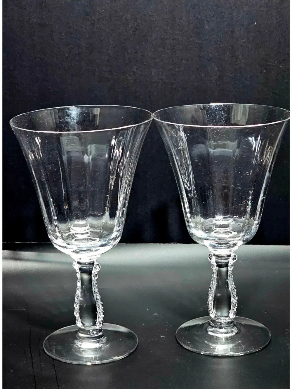 2 Vintage Fostoria Silver Low Water Goblets Crystal Set Elegant Depression Glass